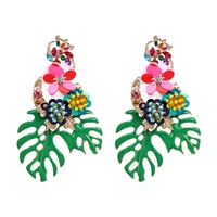 wholesale jujia 2022 fashion jewelry leaves drop earrings for women multicolored dangle earrings accessories brincos