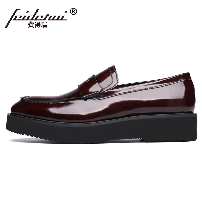 Туфли мужские из лакированной кожи повседневная обувь на плоской платформе