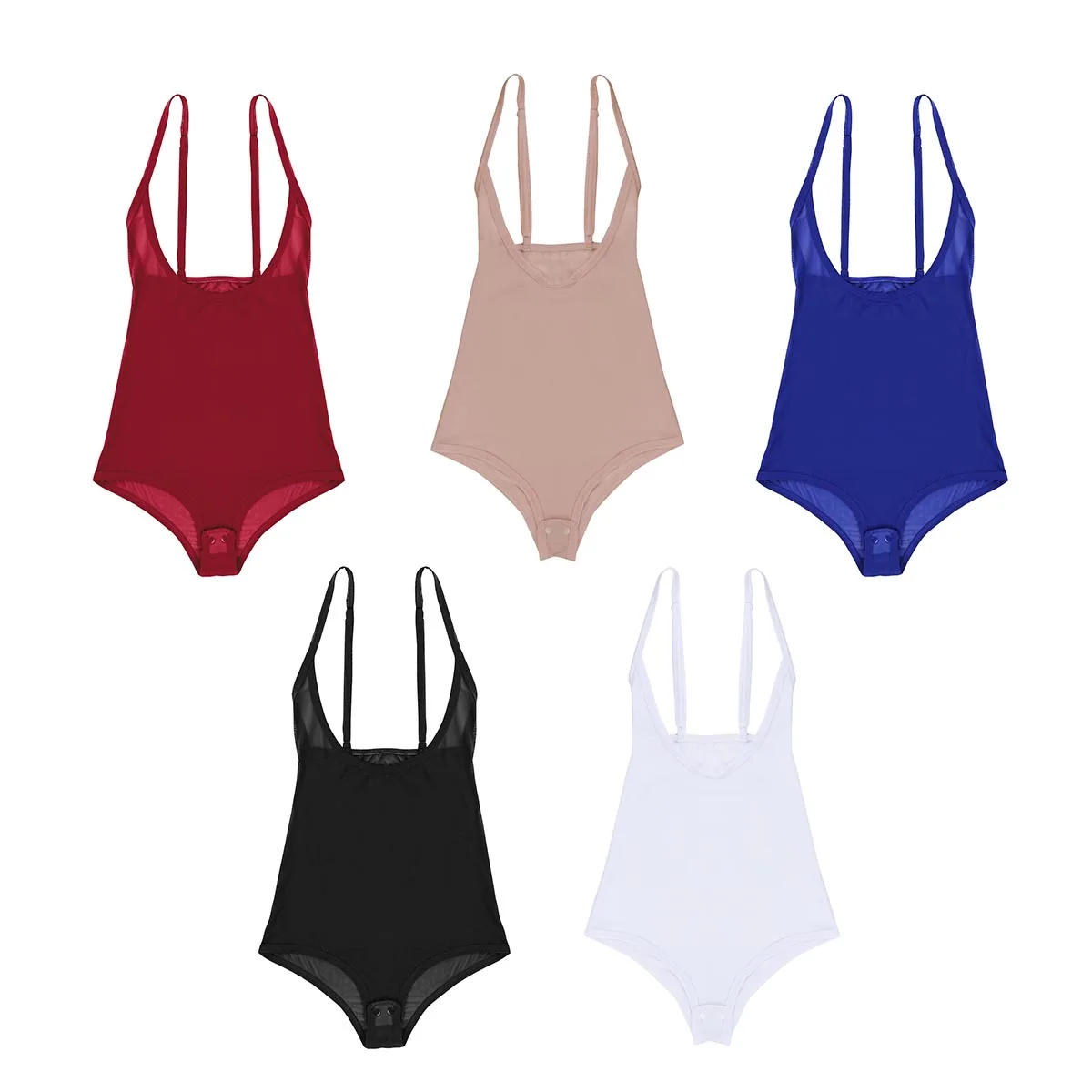 Женское боди без рукавов TiaoBug на тонких бретельках прозрачное с поддержкой груди