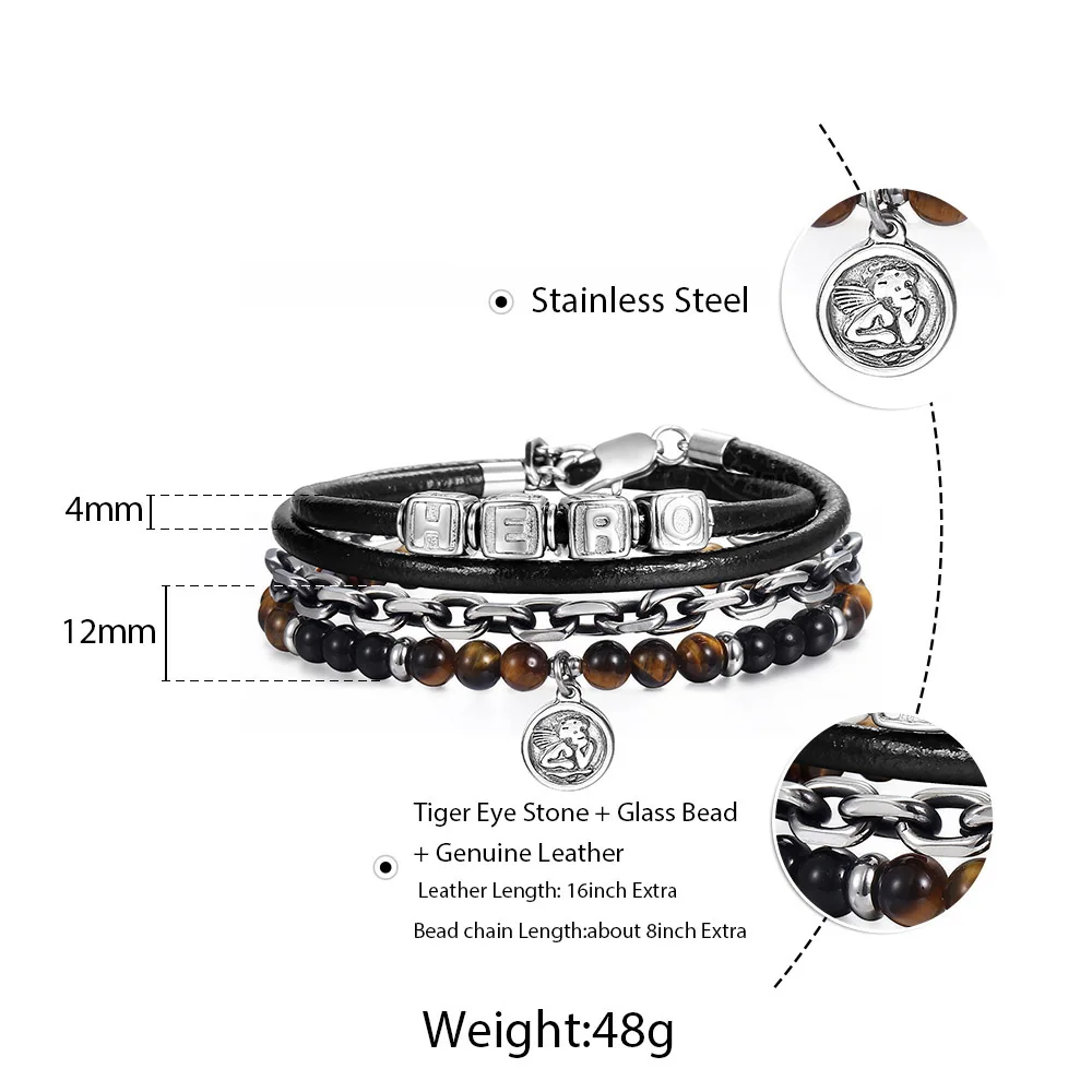 Мужские и женские браслеты из натуральной кожи 2 шт./компл. с бисером тигровым