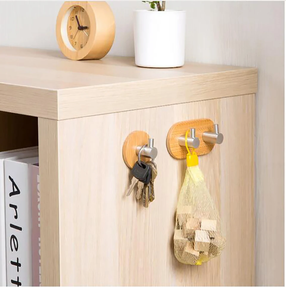 5 шт. клей из натурального бамбука нержавеющей стали крючок настенная сумка для