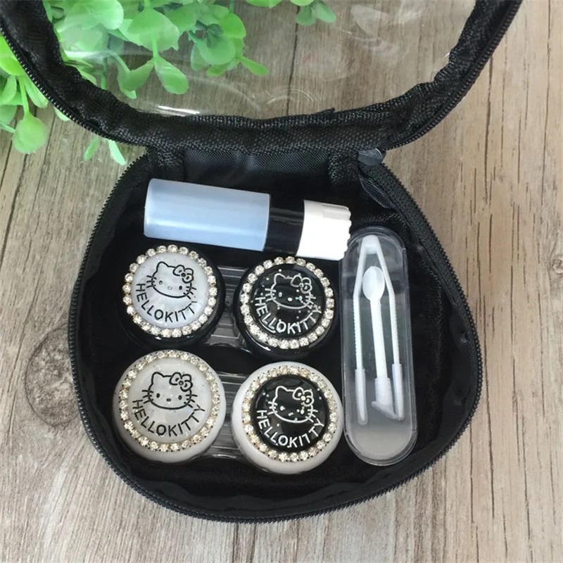 Женская шкатулка для контактных линз XZJJA Черная Шкатулка с мультяшным котом