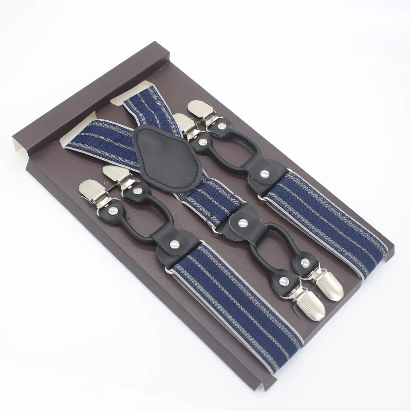 STRIPED 06 3,5*120 см модные полосатые подтяжки на 6 клипсах, мужские винтажные повседневные подтяжки для взрослых в западном стиле, регулируемый ремень - Цвет: STRIPED 06