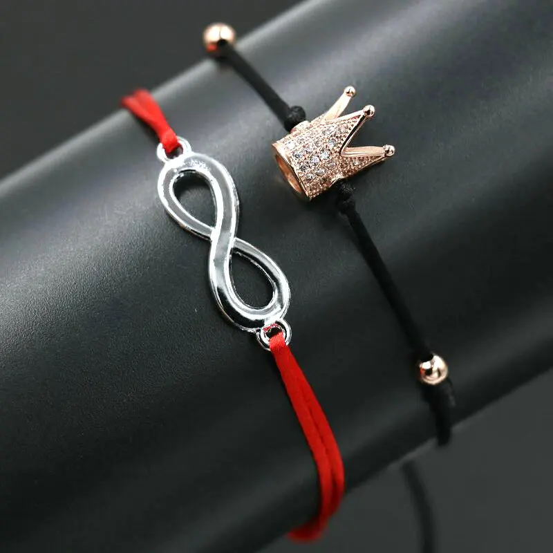BPPCCR 2pcs/set Digital 8 Infinity Braid Women Bracelets Imperial Crown Lucky Lovers Couples Red String Rope Thread Pulseira | Украшения и