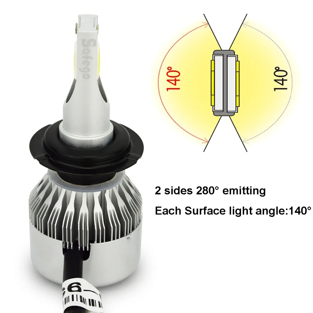 Комплект светодиодных фар Safego 72 Вт H7 H8 H9 9005 HB3 HB4 9006 H11 7600 лм|headlight kit|headlight bulbheadlight h7 led