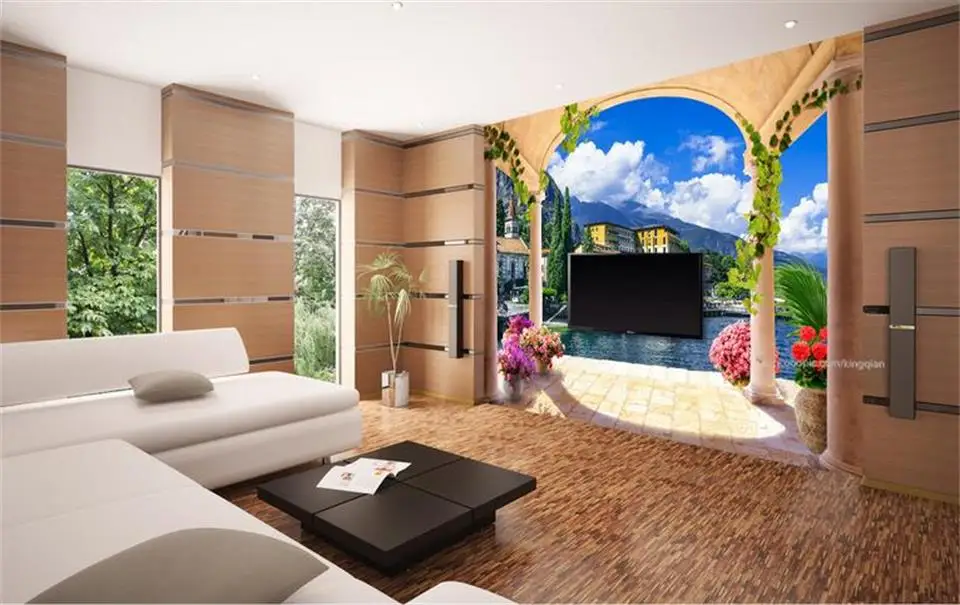 3d Custom photo mural wallpaper Pillar arches European town landscape decor painting wall murals for walls 3 d | Обустройство дома