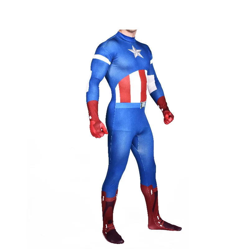 Высокое качество для взрослых спандекс Мститель Костюм Капитана Америка Для