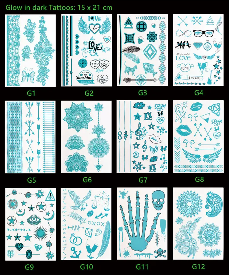 1 шт. Светящиеся в темноте татуировки с ночным цветком крылья стрела звезда