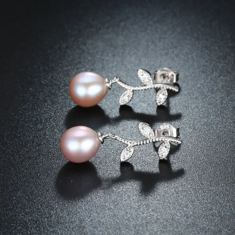 Summer New Arrival Women Pearl Earrings Fine Earring Shinning Zircon Leaf Shape Genuine Freshwater For Gift | Украшения и