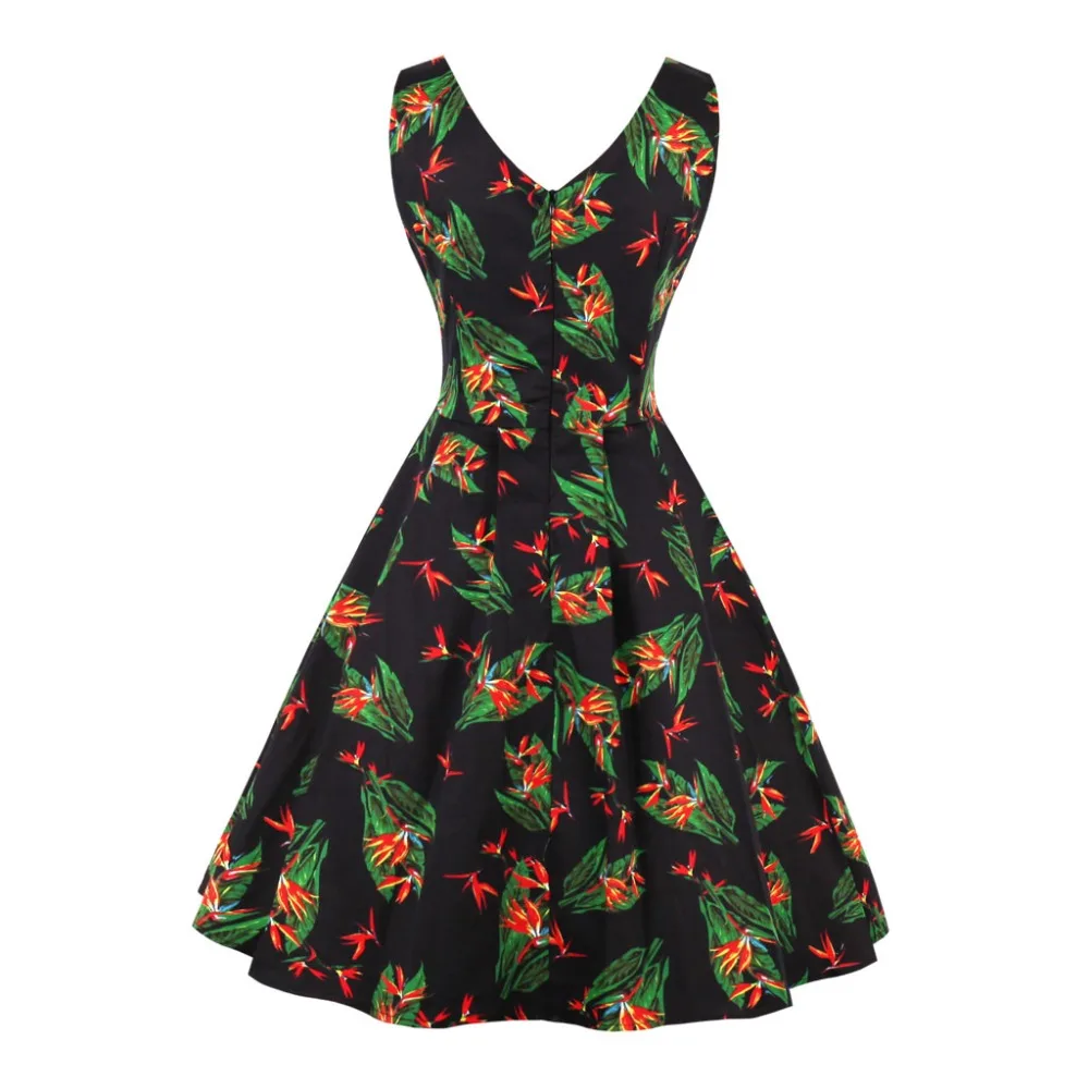 MaxLindy 2018 Vintage Summer Dress Women Crowned Crane Printed V-Neck Dresses Sleeveless Prairie Chic Sweet Girl 1586 | Женская одежда