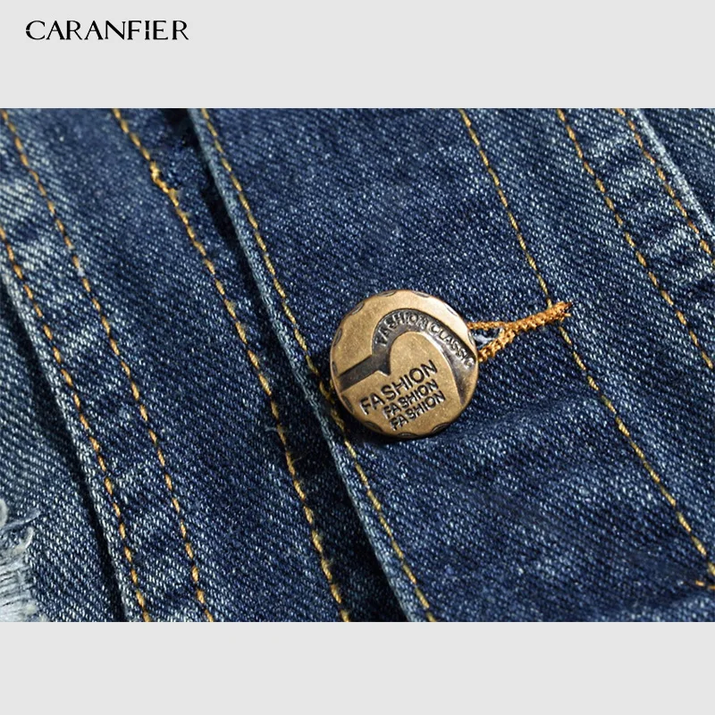 Мужской джинсовый жилет CARANFIER куртка без рукавов с рваными кисточками и