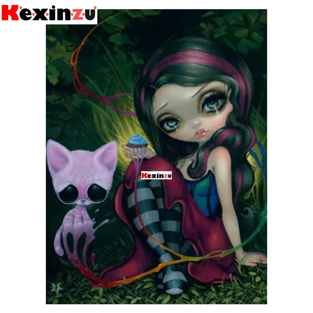 1 Kexinzu полный квадратный/круглый 5D DIY 3d-бриллиантовая вышивка мультфильм девушка большие глаза алмазная живопись вышивка крестиком Мозаика Декор подарок - Color: 1