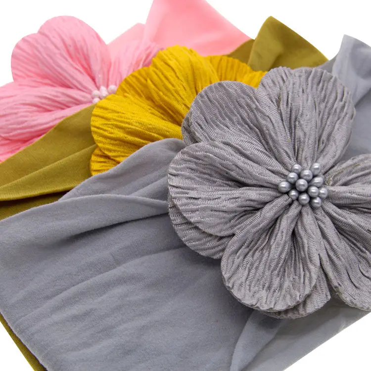 Wide Nylon Baby Headband Big Flower Headbands One Size Fits All Headwrap Newborn shower gift Infant Head Wrap HB378S | Детская одежда и