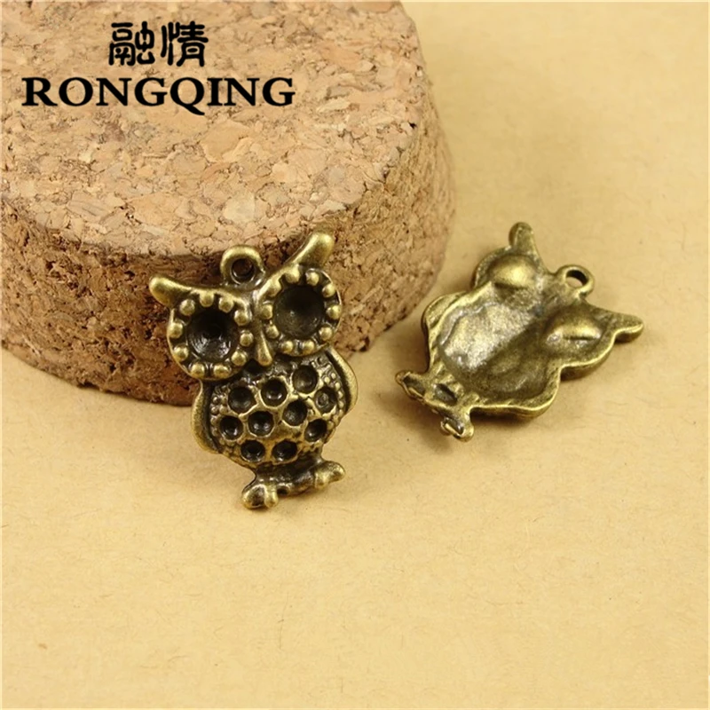 RONGQING 100 шт./лот античная бронза 20*14 мм Ночная подвеска амулет Сова модные