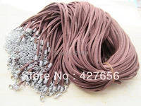 20 strings 16 5 inch brown suede leather necklace cord with 4 8cm chain 1 2x0 7cm lobster clasp lnc0001