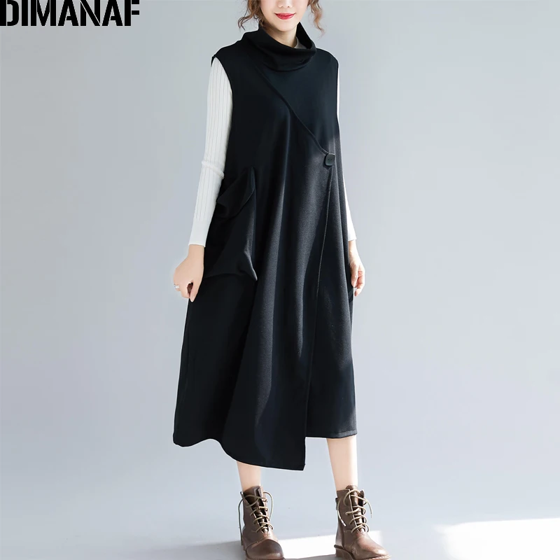 DIMANAF размера плюс женские длинные платья зимние элегантные Vestidos без рукавов