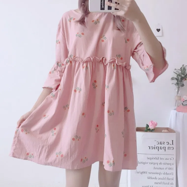 2019 женское винтажное свободное платье Harajuku Ulzzang с принтом подсолнуха милые