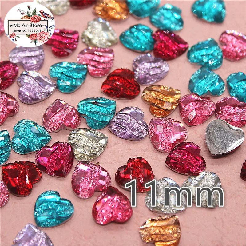 100 шт. смешанные цвета блестящее сердце стразы плоская спина кабошон