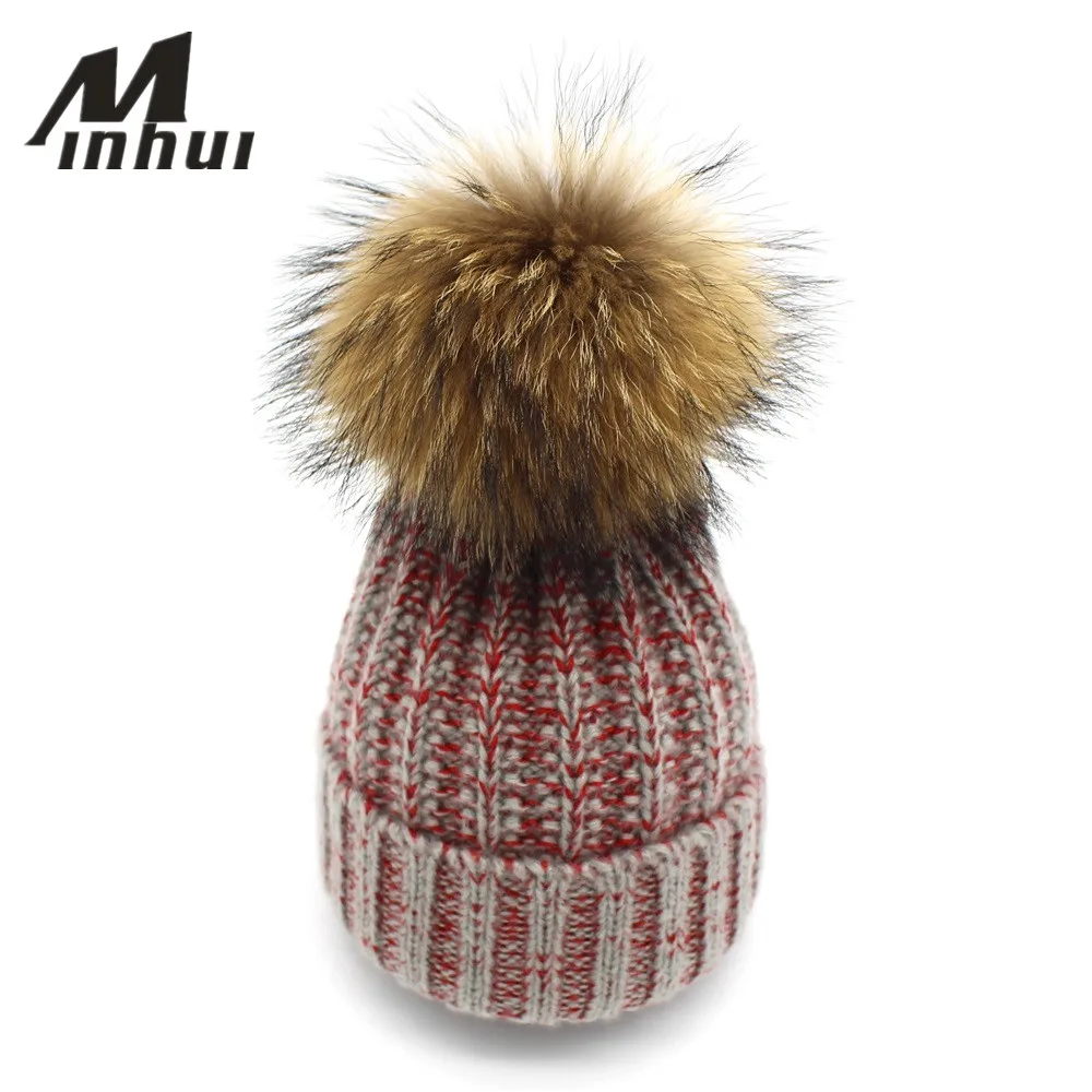 Minhui Новая модная Ангорская шерстяная шапка женская с помпоном из натурального