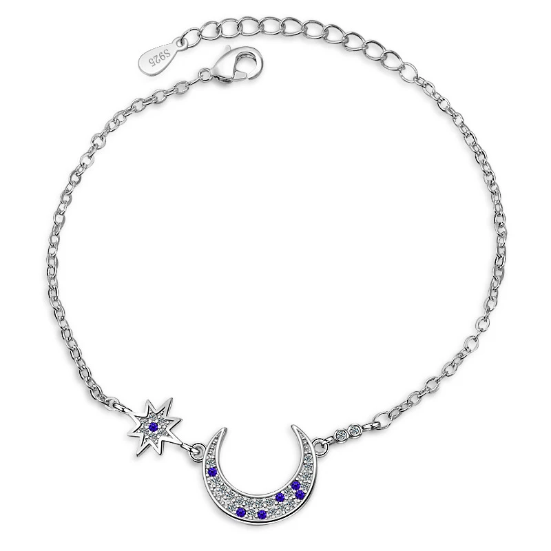 XIYANIKE 925 Sterling Sliver Crescent Moon Star Adjustable Chain Bracelets For Women Luxury Gift Fashion Armband Accessory | Украшения и