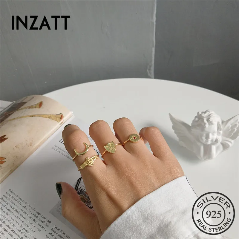 Женское ажурное кольцо INZATT из 100% стерлингового серебра 925 пробы с Луной и звездой