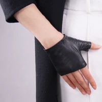 genuine leather women gloves female thin style semi fingers fashion black sheepskin mittens short design fingerless gloves tb07