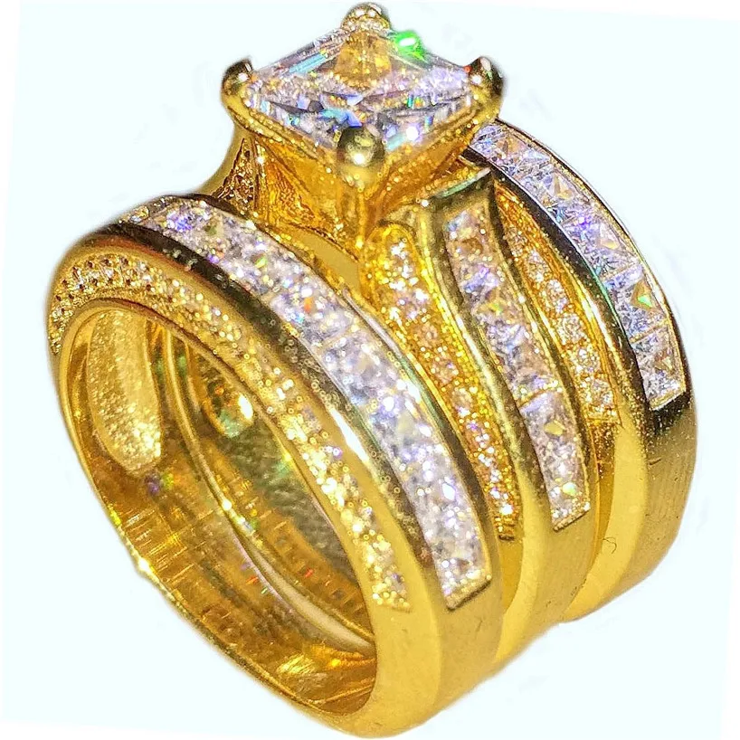 Choucong ювелирные изделия 14KT желтого золота с 20CT Драгоценные Принцесса-камень ЧХ огранки коктейльное обручальное кольцо для Для женщин «3 в 1»