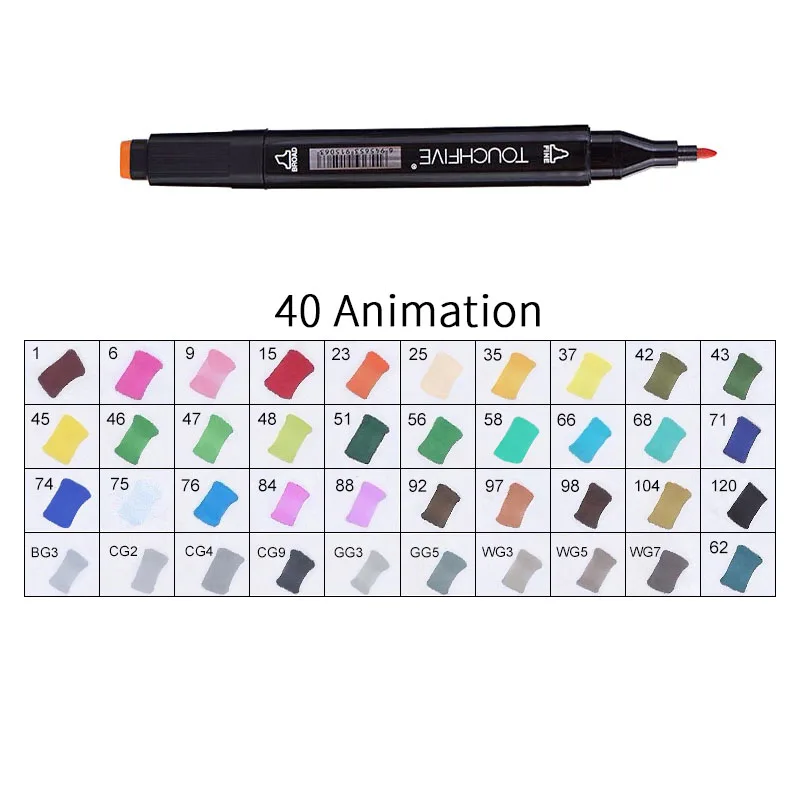 BLACK-40 ANIMATION TOUCHFIVE 168 цветов художественные Маркеры Набор ручек с двойной головкой ручка для рисования манга маркер для окрашивания выдвижных ящиков поставки Студенческая ручная краска - Цвет: BLACK-40 ANIMATION
