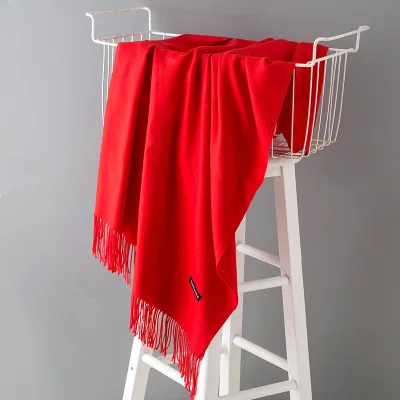 red scarf Заводская Большая распродажа, хорошее качество, зимний шарф из искусственного кашемира цвета хаки для женщин и мужчин, Пашмина с кисточками, Женское зимнее пончо, Женская шаль - Цвет: red scarf