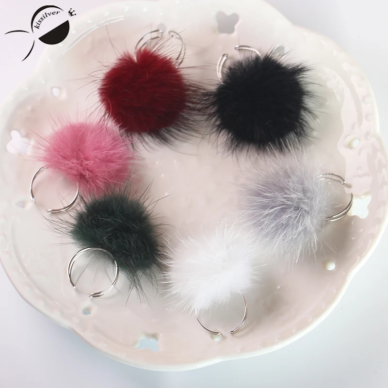 

Real Mink Fur Women Rings 925 Sterling Silver Fashion Cute Adjustable Ring For Girls Opening Party Rings Valentine's Day Gifts