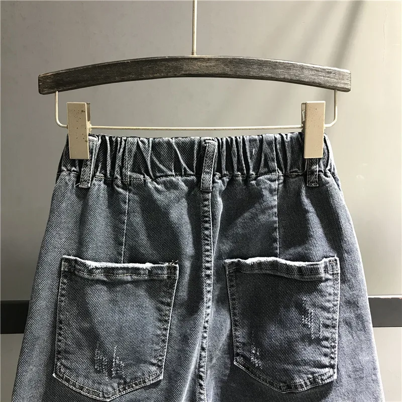 Hot Sale Ripped Jeans Women High Waist Washed Denim Female Casual Elastic Pants Stretch Solid Loose K517 | Женская одежда