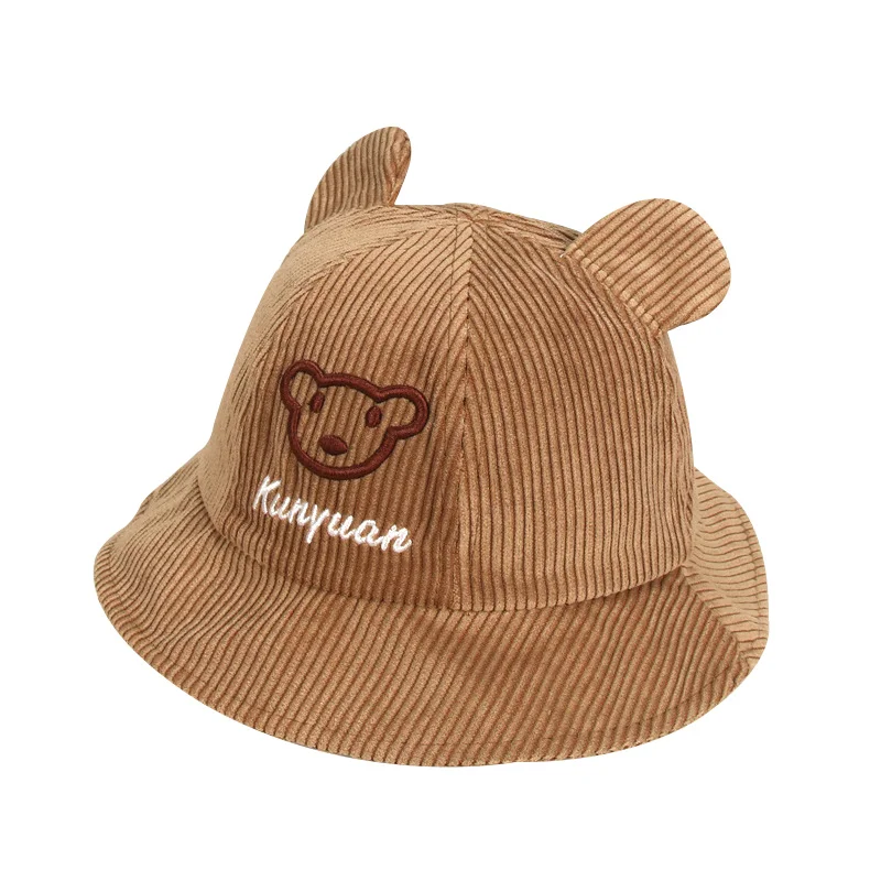 Вельветовая хлопковая детская шапка с рисунком медведя детское ведро ушками