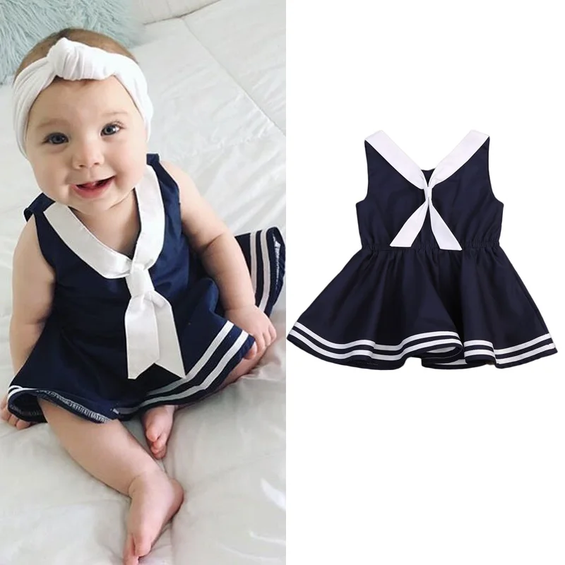 Girl Cotton Dress Baby Princess Navy Style Bow Girls Dresses 2017 Autumn vestidos Infant Toddler Clothes | Детская одежда и обувь