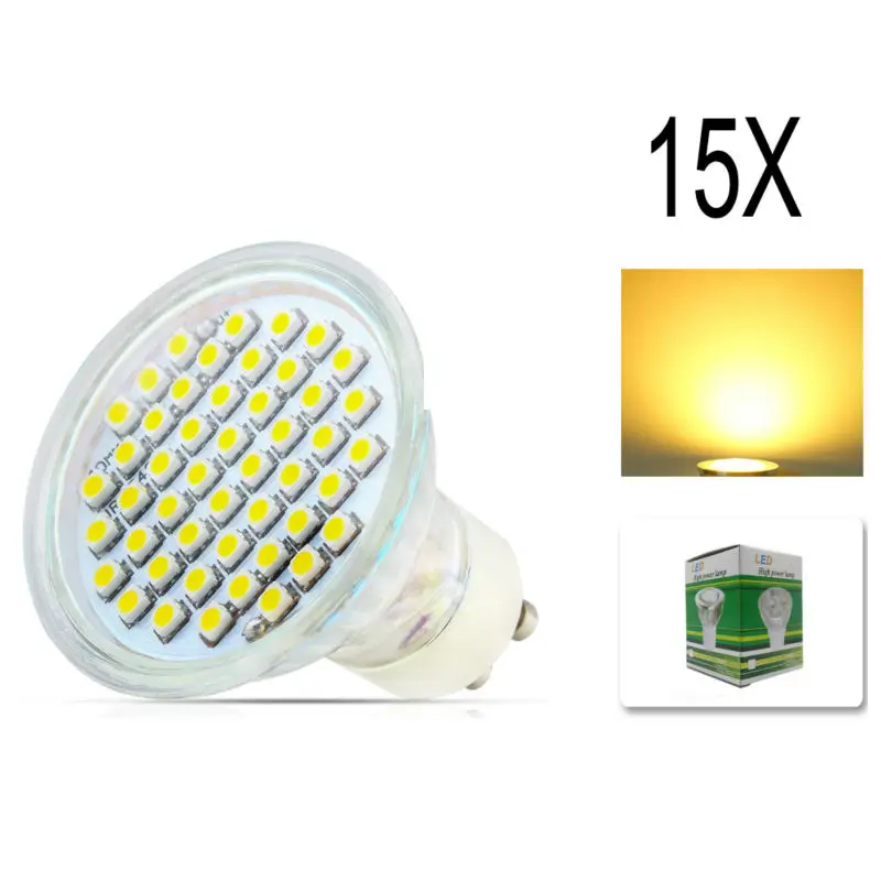 15x GU10 480lm 640lm 5w 6w SMD 3528 48 60 Светодиодная лампа со стеклянной крышкой холодный и