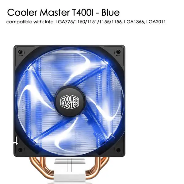T400i Blue Cooler Master T400 T400i 12 см 4-контактный вентилятор для охлаждения процессора 4 медные тепловые трубки радиатор для процессора Intel 775 115X1366 2011 CPU AM4 - Цвет лезвия: T400i Blue