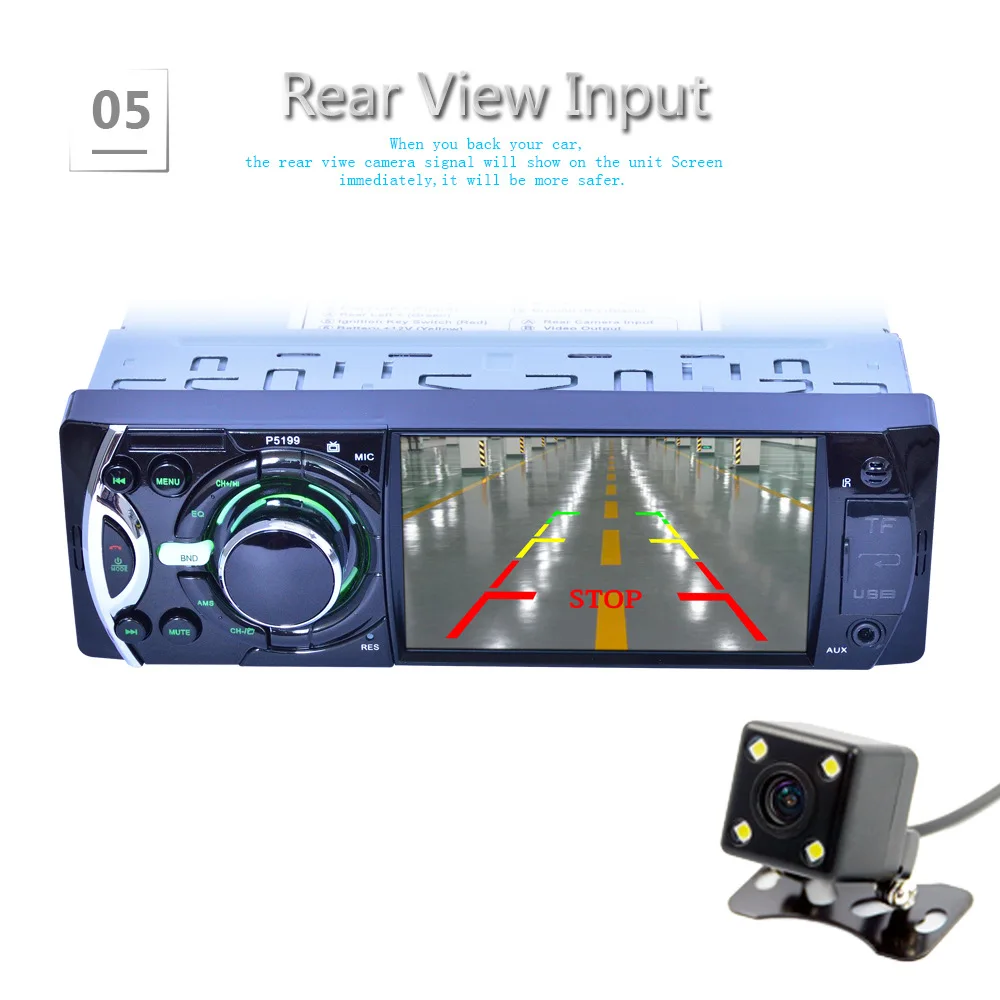 Universal P5199 1 Din Car Multimedia Player Bluetooth MP3 MP5 Video FM Radio Transmitter Audio Camera 1080P 4.1 Inch | Автомобили и