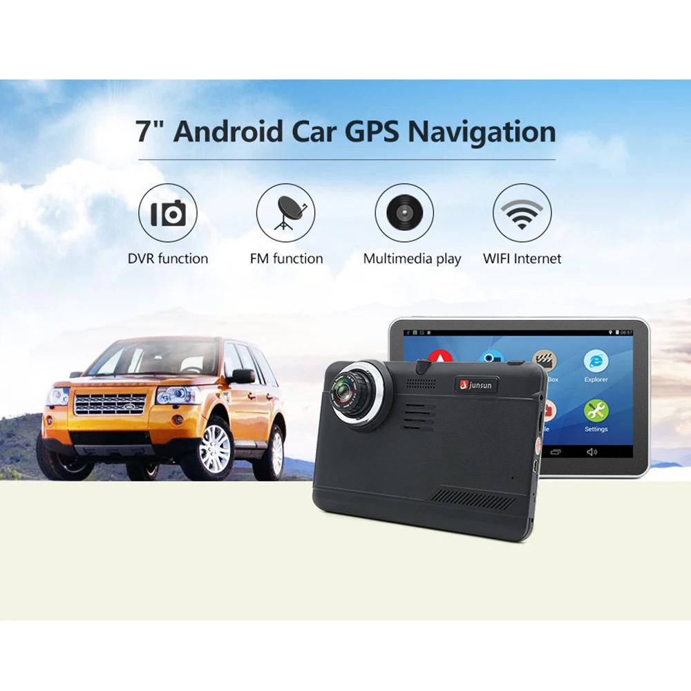 Junsun Автомобильный видеорегистратор gps-навигация 7 дюймов Android Bluetooth Wi-Fi FHD 1080 P