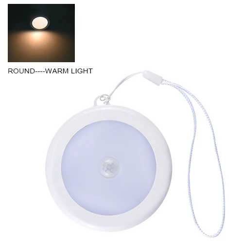 Round Warm White Движения PIR сенсорный светильник гардероб домашнее светодиодное освещение под кровать сенсор детектор кухня свет авто вкл/выкл беспроводной настенный светильник - Цвет: Round Warm White