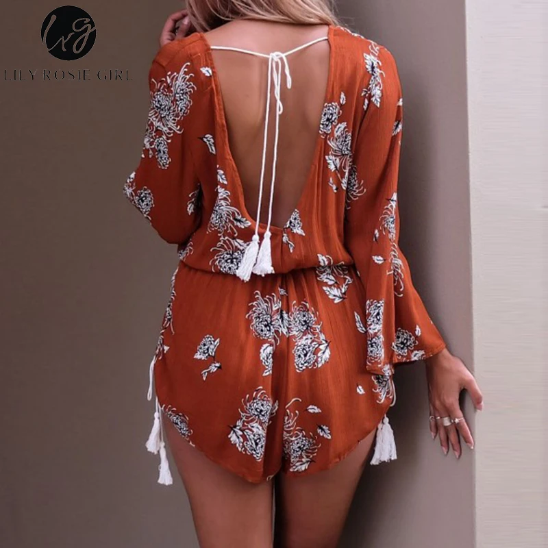 Conmoto/Модный летний женский короткий комбинезон с v образным вырезом принтом Boho