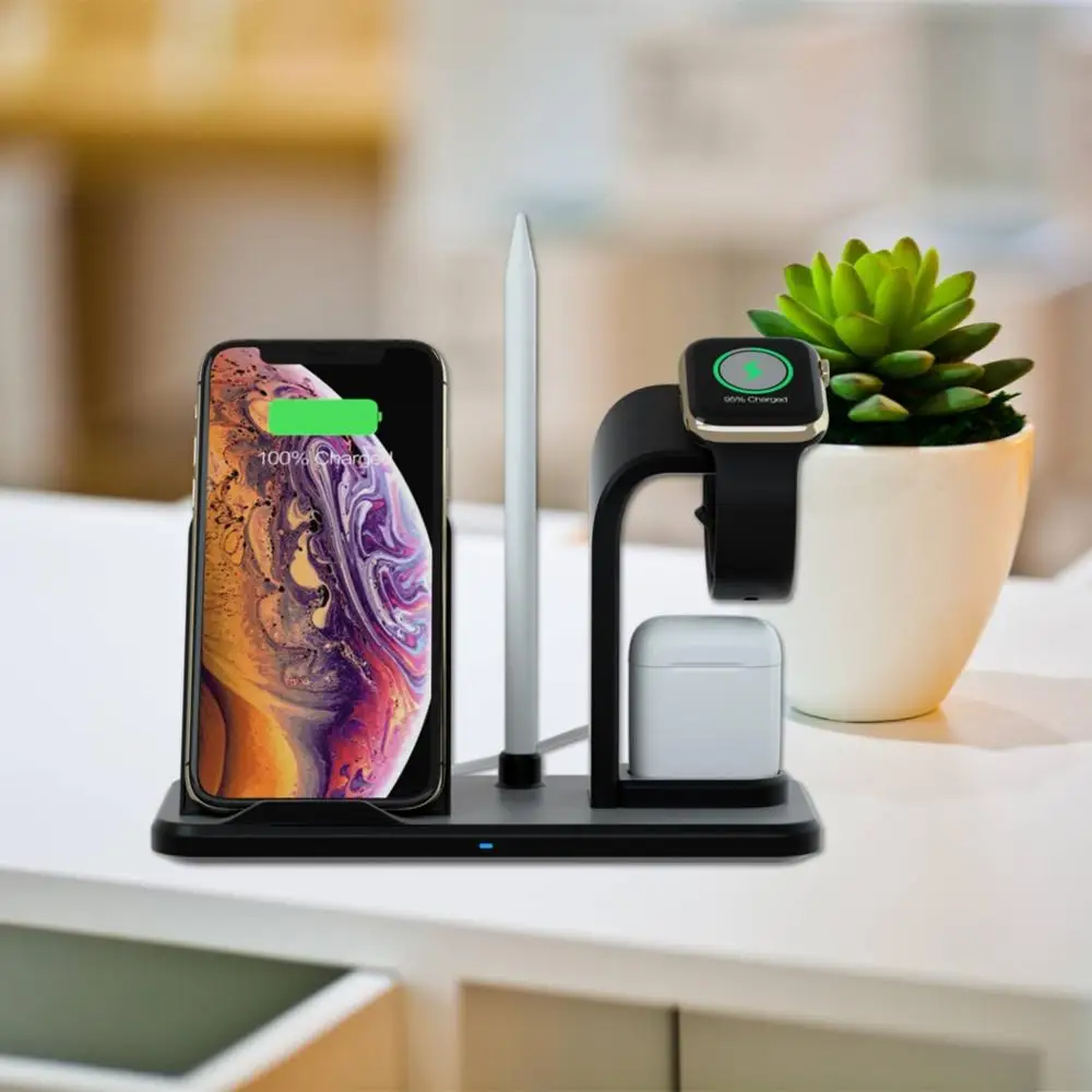 Для iPhone X XS 8 Беспроводной Зарядное устройство Подставка для Apple Watch 4/3/2 Беспроводной AirPods док-станция для зарядки для samsung быстро Зарядное устройство