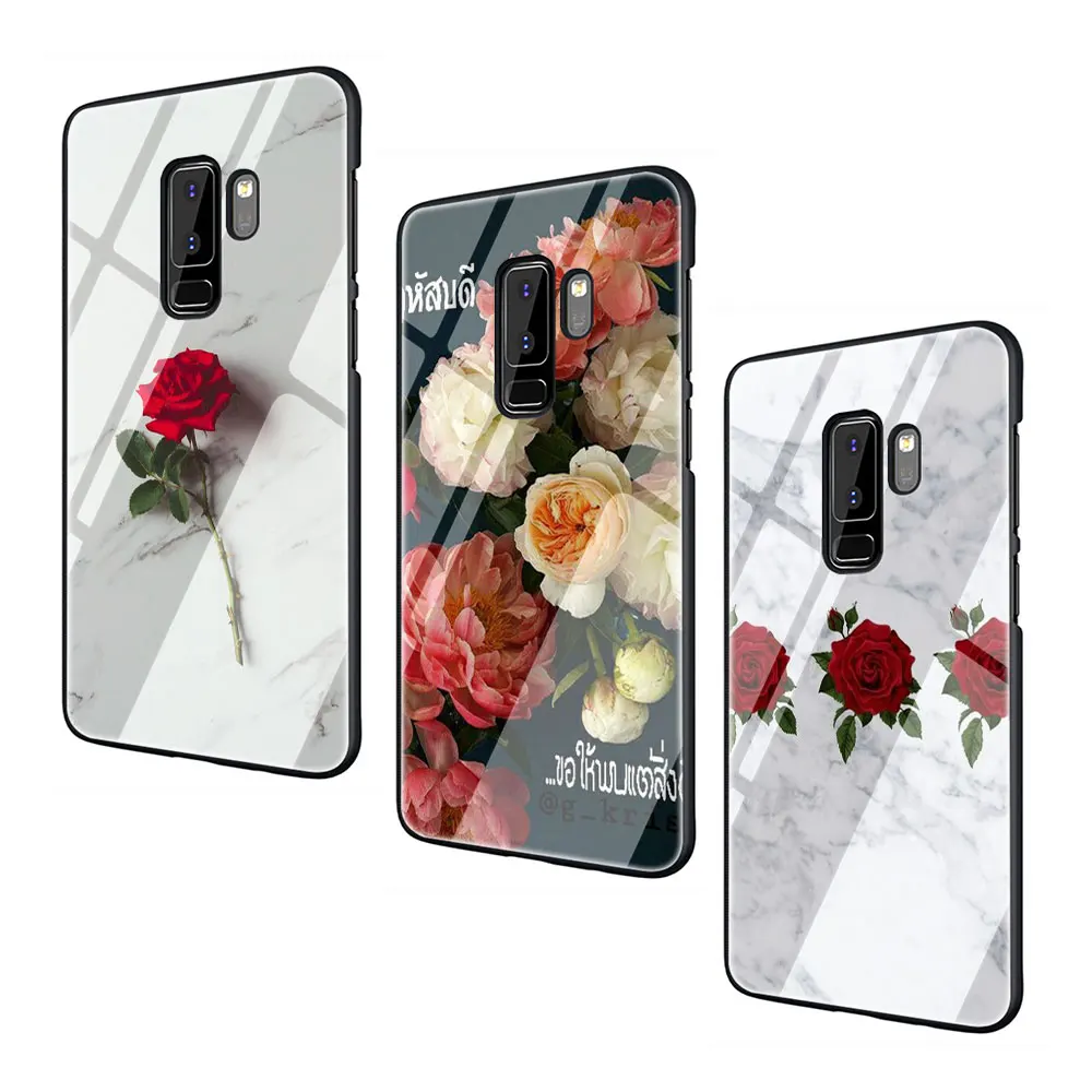 Чехол для телефона из закаленного стекла с розой и пионами Galaxy S7 edge S8 9 10 Plus Note 8 A10 20