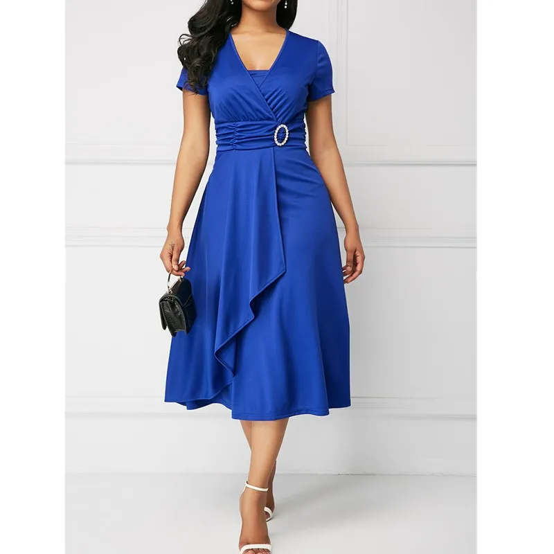 Модное женское кружевное элегантное платье с v-образным вырезом однотонное