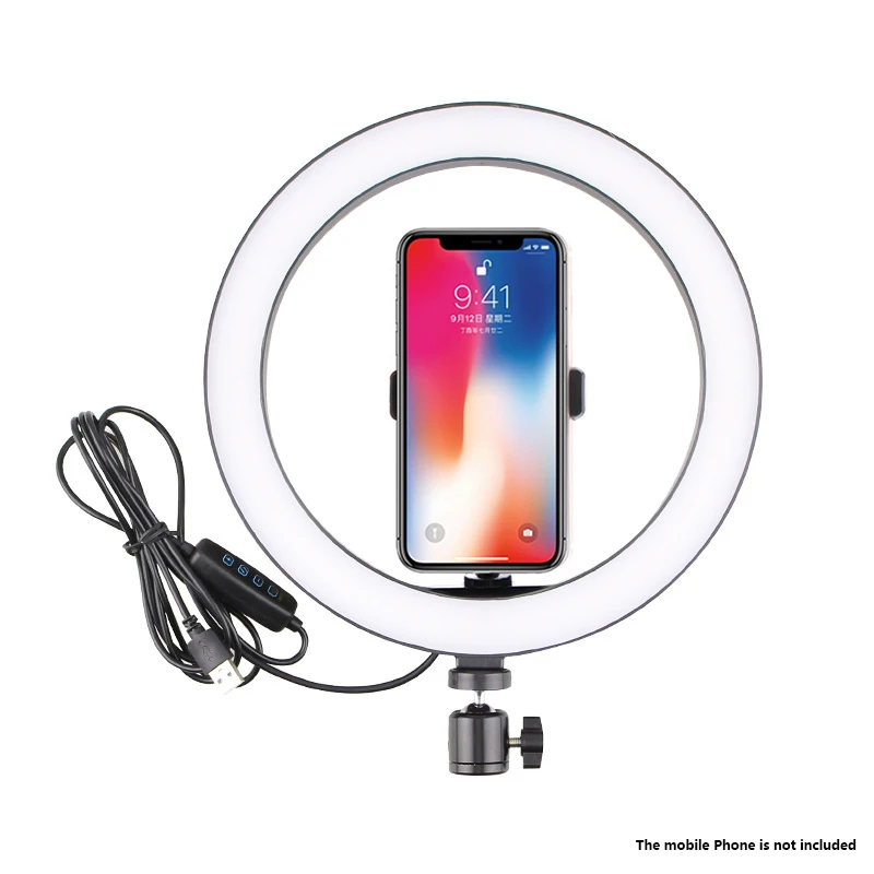 Светодиодный кольцевой фонарик с держателем для телефонов Iphone Xiaomi huawei samsung светодиодный фонарь с шаровой головкой для штатива блогеров