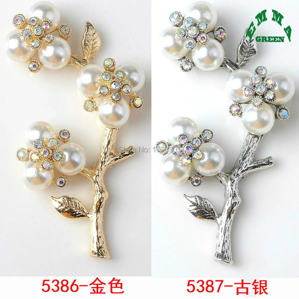 Buttons Flower Large Plum Blossom Vintage Handmade Rhinestone Bling Flat back Crystal Pearl Decorative Center 63 * 32 mm 5 pcs