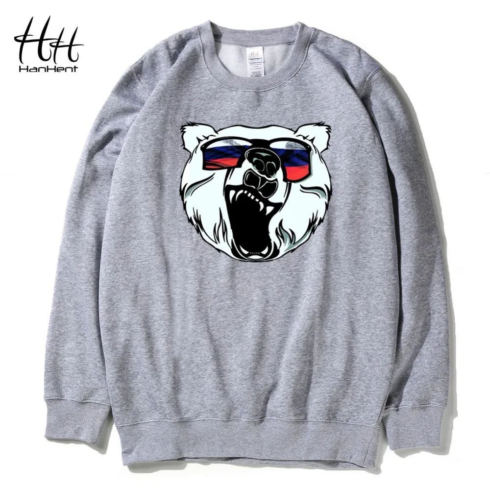 HanHent русский медведь дизайн флисовые толстовки для мужчин осень зима плотная