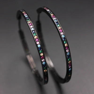 black plated Многоцветный большой круг обруч серьги для женщин Полный проложить цвет полный кубический цирконий Золотая, радужная круглые серьги Модные ювелирные изделия - Окраска металла: black plated