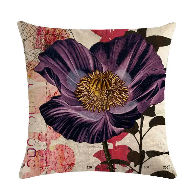 Vintage Flower Cushion Covers Cotton Linen Throw Pillow Cover Beer For Sofa 45x45cm Home Decor Pillowcase | Дом и сад