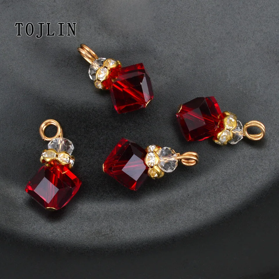 TOJLIN 10 шт. Cube красный хрустальные бусины лук браслет кулон ювелирных изделий DIY