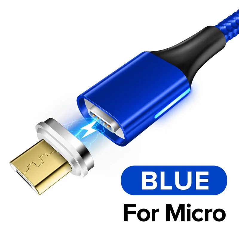 For Micro USB Blue GETIHU 2 м 3 А магнитный кабель для быстрой зарядки 3,0 Micro USB для samsung iPhone XS type C зарядное устройство магнитный шнур для быстрой зарядки телефона - Цвет: For Micro USB Blue