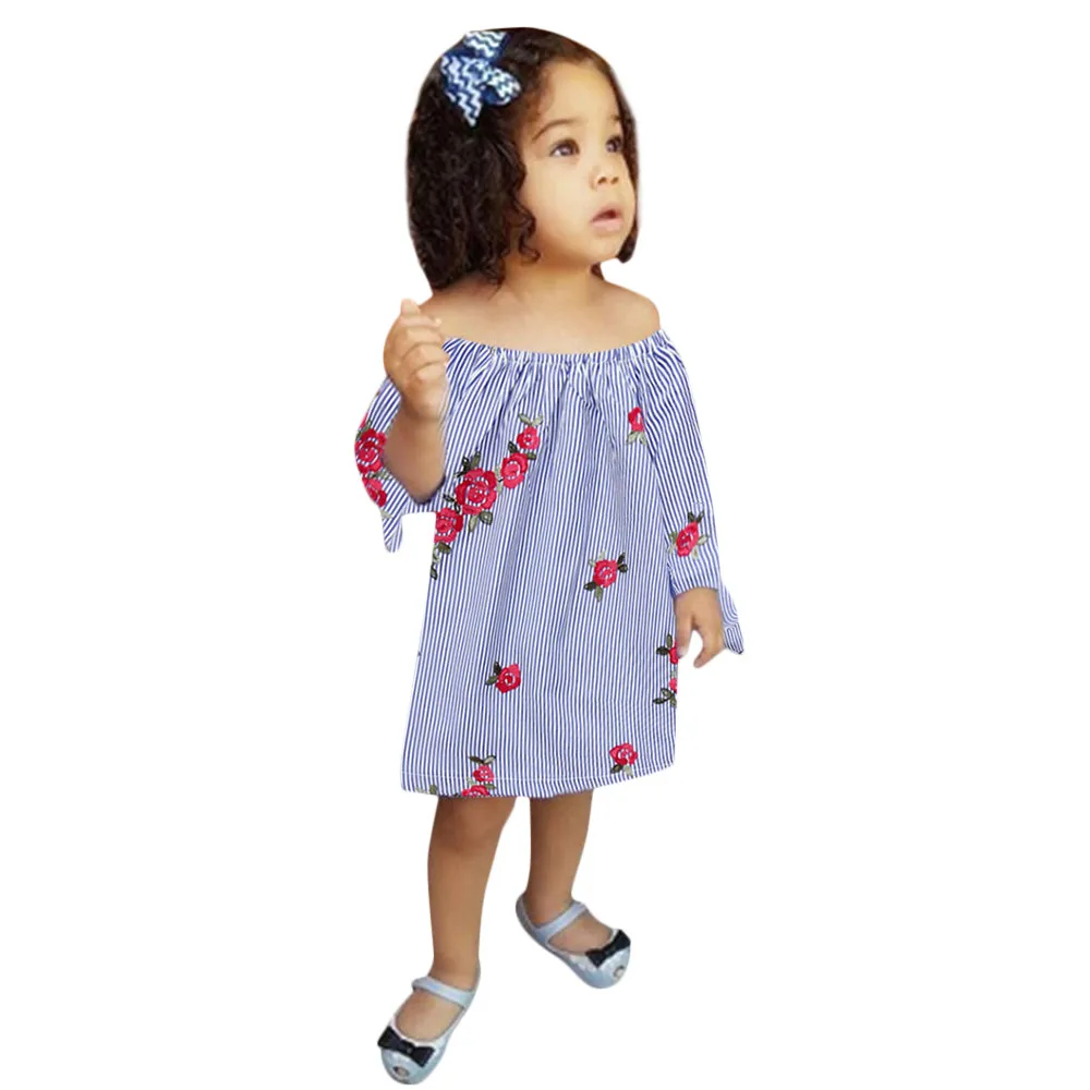 Toddler Cotton Infant Baby Girls Embroidery Floral Striped Princess Dresses Long Sleeve Outfits vestido Autumn | Детская одежда и
